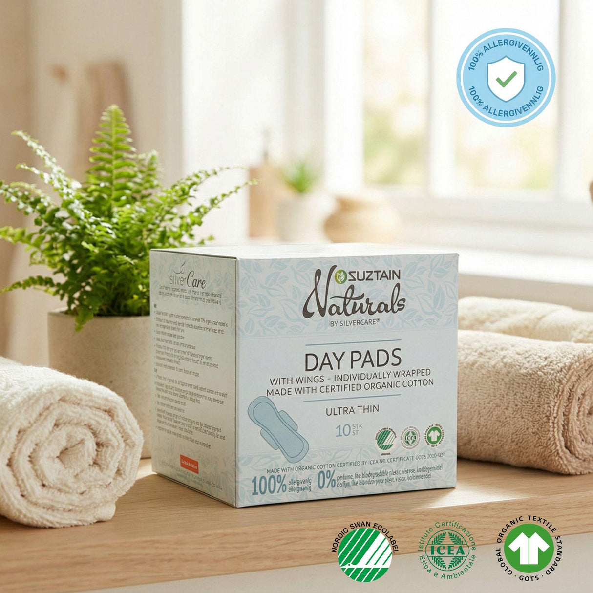 Silvercare® by Suztain Ultratynn med Vinger - Dagbind (10stk)