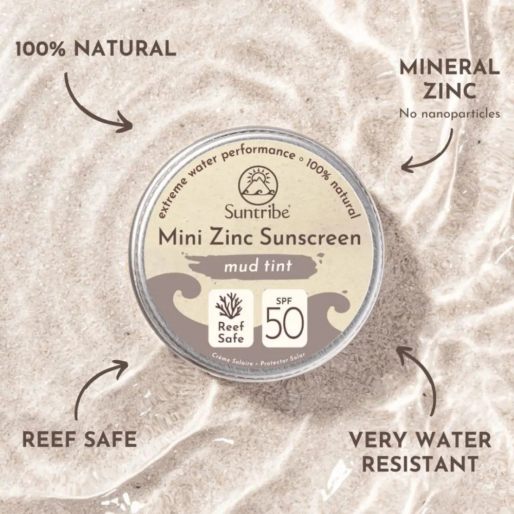 Suntribe Naturlig solkrem for Ansikt & Sport Mini Solcreme SPF 50 - Mud Tint - Suztain.no 