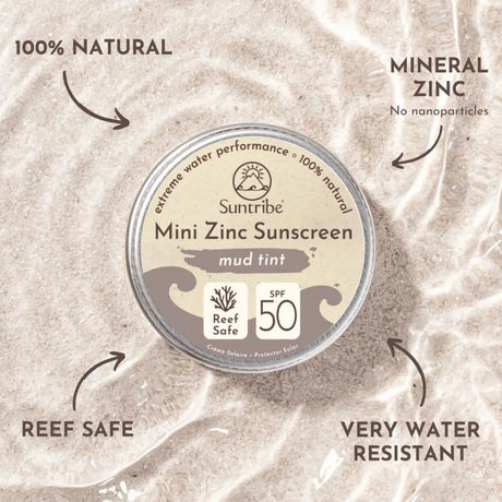 Suntribe Naturlig solkrem for Ansikt & Sport Mini Solcreme SPF 50 - Mud Tint - Suztain.no 