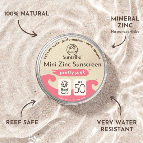 Suntribe Naturlig Ansigts & Sport Mini Solcreme SPF 50 - Pretty Pink - Suztain.no 
