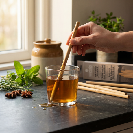 Suztain Gjenbrukbare bambus sugerør 5 mm – 12 stk + børste