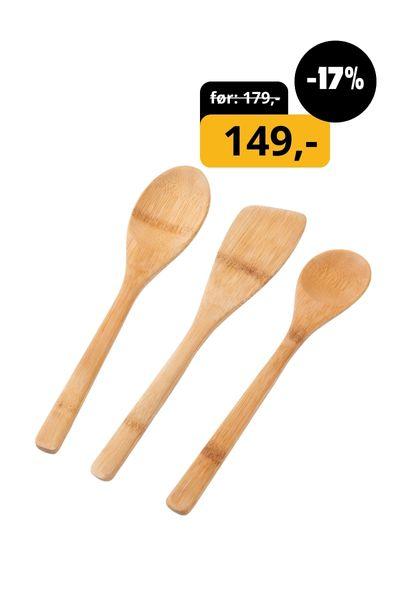 Suztain Kjøkkenutstyr i Økologisk Bambus – Sett med 3 deler salg Suztain.no