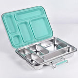 Suztain matboks i stål med 5 rom i mintfarge, åpen visning på hvit bakgrunn.