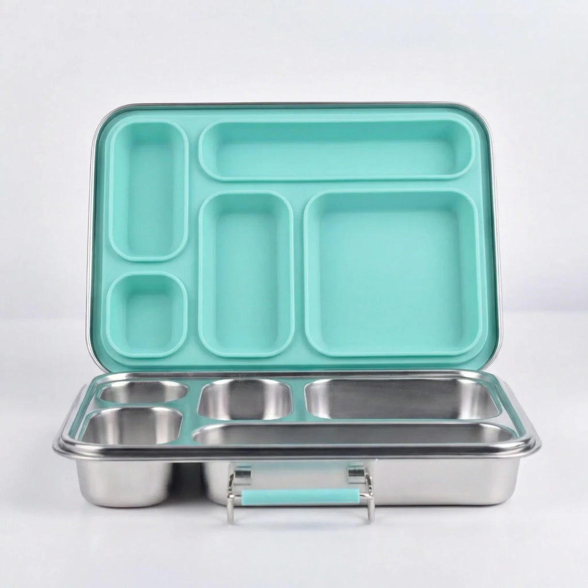 Suztain Matboks i stål med 5 rom i mintfarget interiør for organisert oppbevaring