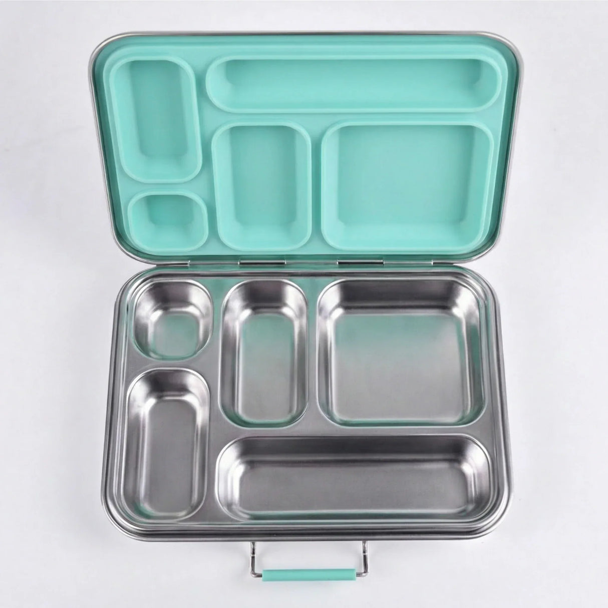 Suztain Matboks i stål med 5 rom, mintgrønn innside, egnet for matoppbevaring