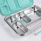 Suztain Matboks i stål med 5 rom i mintfarget lokk, ideell for organisert matoppbevaring.