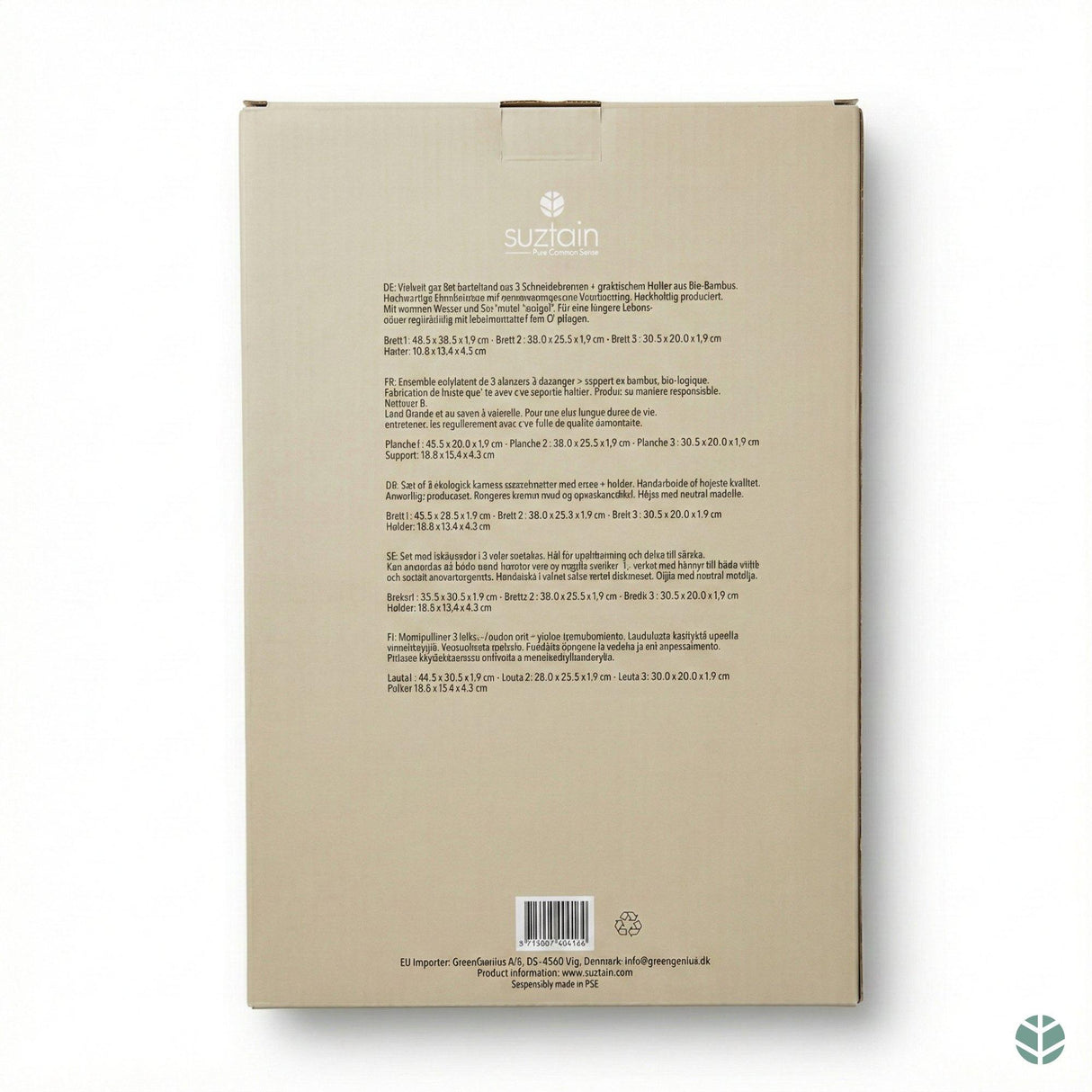 Suztain Skjærefjøler i Økologisk Bambus - Sett med 3 inkl. Holder