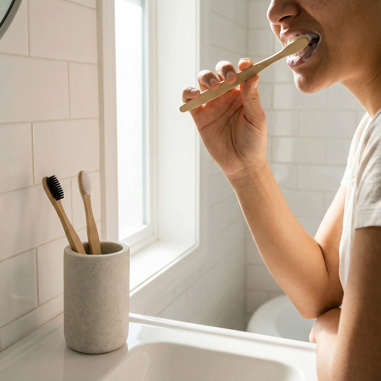 Suztain Tannbørste i Bambus Voksen Soft - Sort