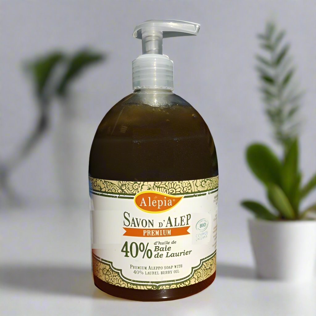 Alépia Liquid Aleppo Soap - 40% Bay oil - Økologisk - 500ml - Suztain.no 