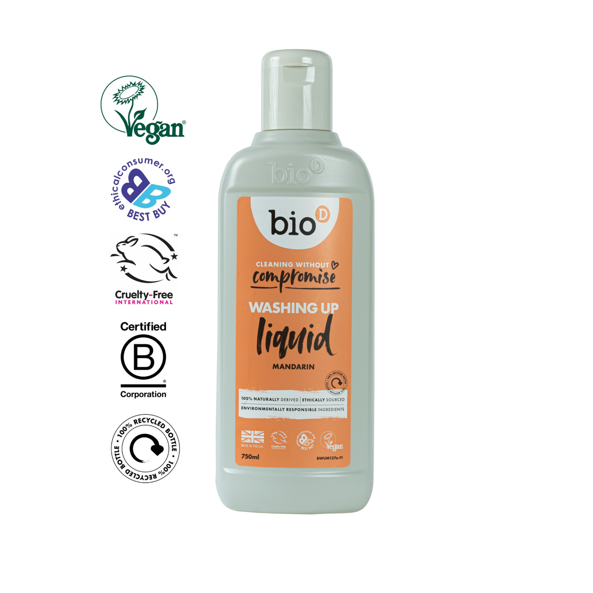 BIO-D - Flytende oppvaskmiddel - Mandarin - 750ml - Suztain.no 