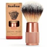 Bambaw Barberbørste Rose Gold i metall og syntetiske fibre, vist i emballasje