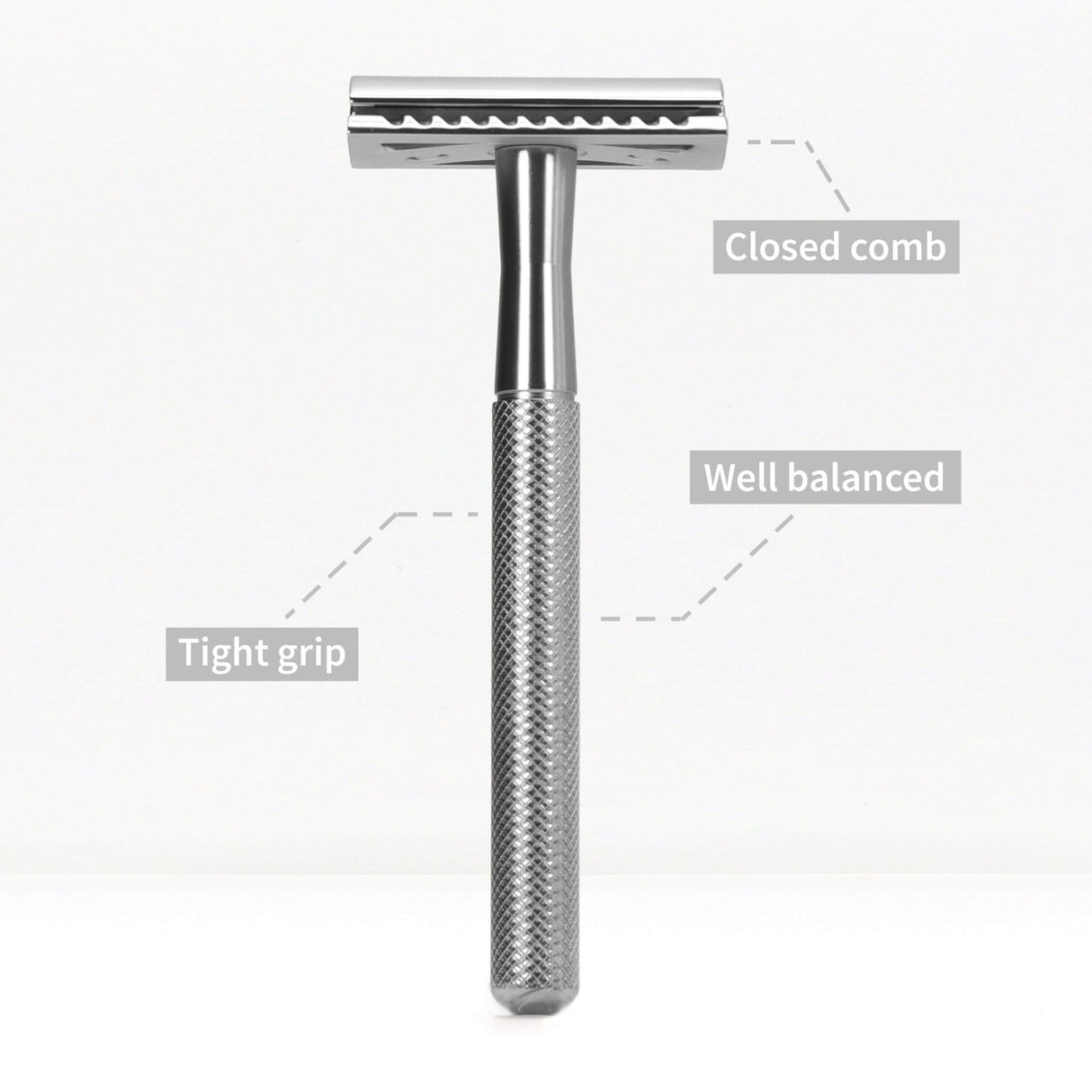 Bambaw barberhøvel med holder Silver i metall, med tekstuelle detaljer om designet