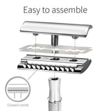 Bambaw Safety Razor barberhøvel Silver i rustfritt stål, illustrasjon av delene som skal monteres