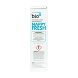 Bio-D Nappy Fresh desinfeksjonspulver i 500g hvit kartong med blå tekst på lys bakgrunn