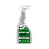 Bio-D Rengjøringsspray til badet 500ml furu og sedertre i grå plastflaske med grønn etikett, sett forfra