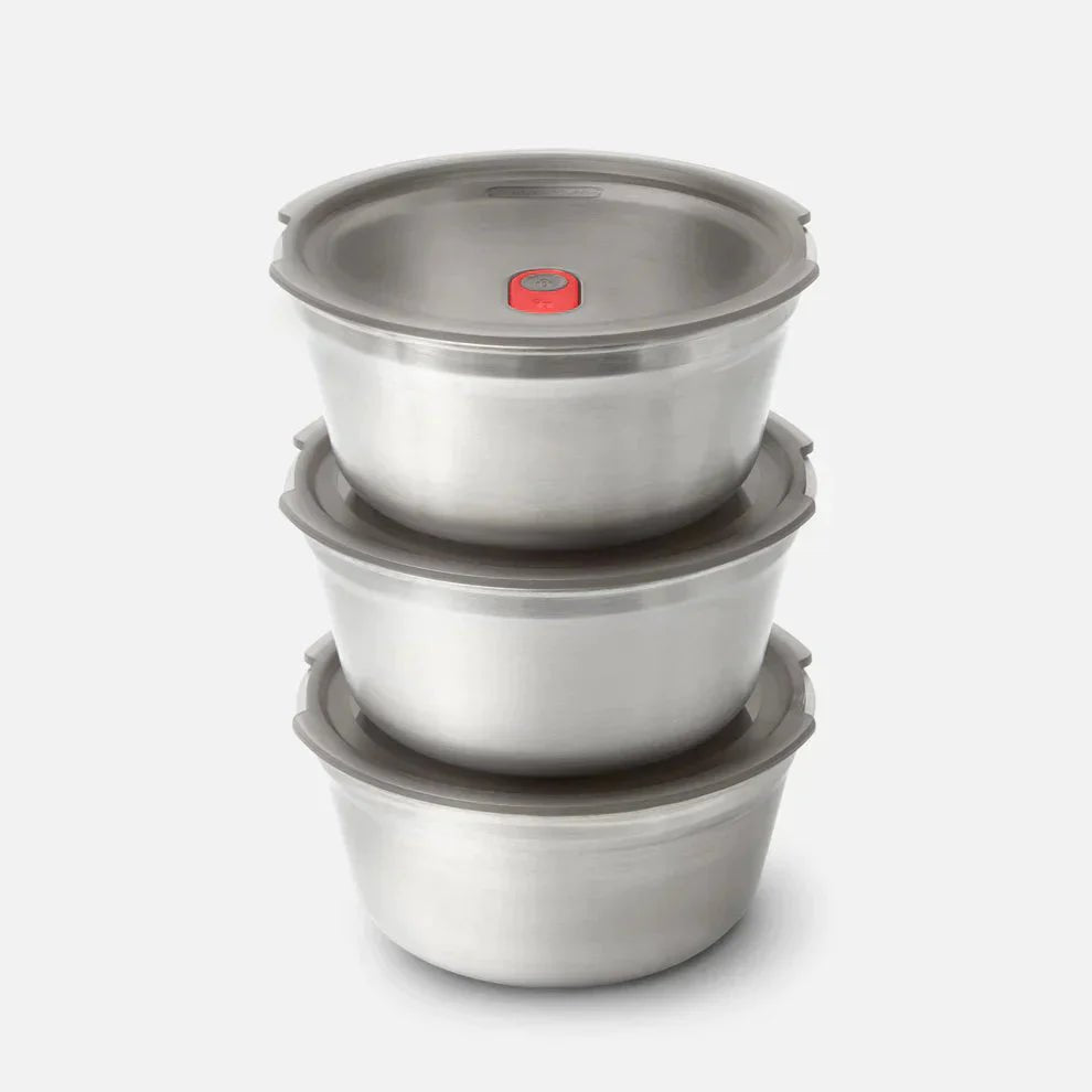 black+blum Matboks Rund 650ml Sølv i rustfritt stål, tre beholdere stablet oppå hverandre