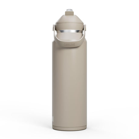CamelBak Thrive Flip Straw Drikkeflaske 1,2L Stone i rustfritt stål, sett forfra med bærehåndtaket nede