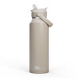 CamelBak Thrive Flip Straw Drikkeflaske 1,2L Stone i rustfritt stål, sett fra siden med løftet sugerør