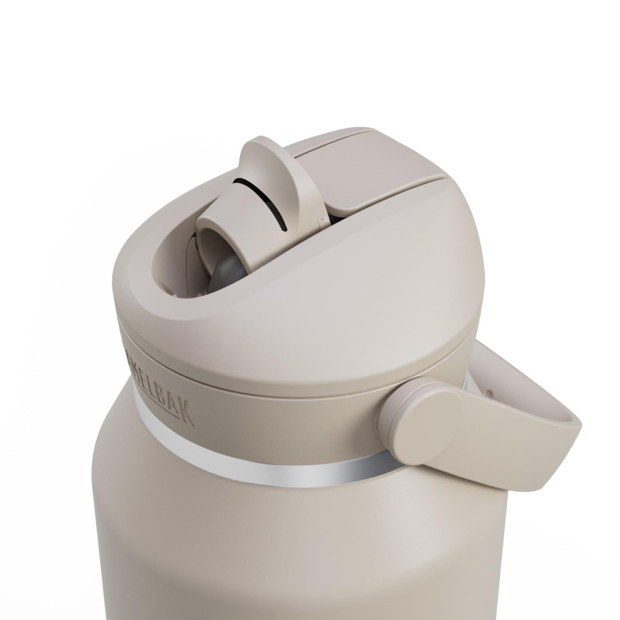 CamelBak Thrive Flip Straw Drikkeflaske 1,2L Stone i rustfritt stål, nærbilde av lokket med sugerøråpning