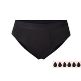 Comfydence Under Cover Menstruasjonstruse Heavy Flow svart i tekstil, sett forfra med absorbansindikator