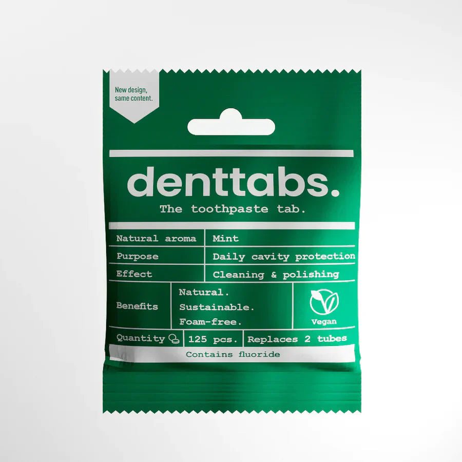 Denttabs Tannkrem Tabletter Mint 125 stk - Med fluor - Suztain.no 