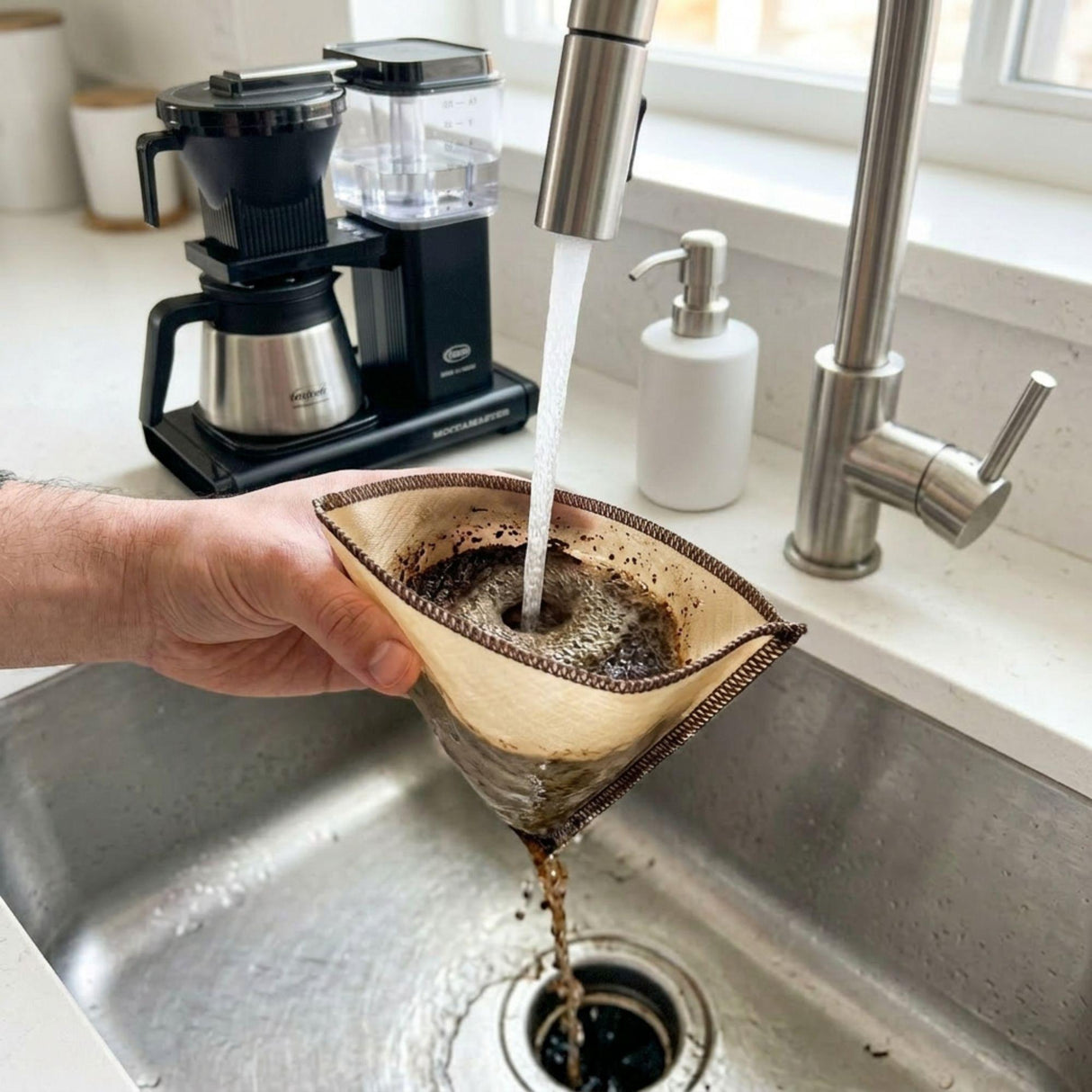 GreenGenius gjenbrukbart kaffefilter 1x6 beige i bomull og rustfritt stål, skylles rent i vasken
