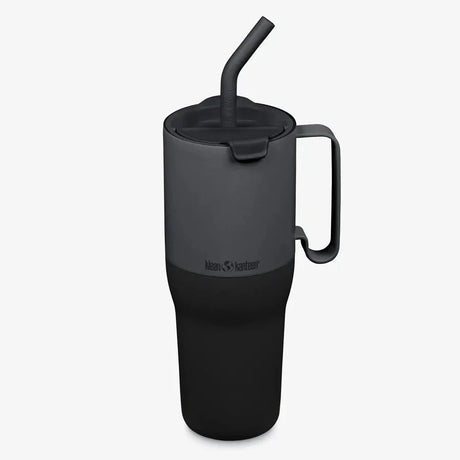 Klean Kanteen Rise Tumbler 1065 ml Asphalt i rustfritt stål med håndtak og sugerør, sett fra siden