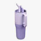 Klean Kanteen Rise Tumbler 1065 ml Orchid Bloom i rustfritt stål, sett fra siden med sugerør og håndtak