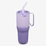 Klean Kanteen Rise Tumbler 1065 ml Orchid Bloom i rustfritt stål, sett forfra med sugerør og håndtak