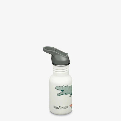 Klean Kanteen Drikkeflaske Barn 355ml Sports Cap Dino Skate i rustfritt stål, sett fra siden