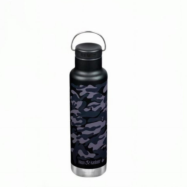 Klean Kanteen isolert termoflaske 355 ml Black Camo i rustfritt stål, sett fra siden på hvit bakgrunn Suztain.no