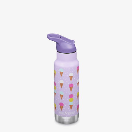 Klean Kanteen termoflaske for barn 355 ml med ismotiv i lilla farge og lilla lokk