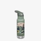 Klean Kanteen Termoflaske 355ml Mountain Scape i rustfritt stål, sett fra siden med åpen tut