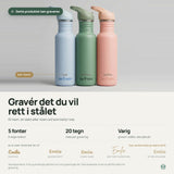 Klean Kanteen Classic 800 ml drikkeflaske i rustfritt stål, tre varianter med gravering vist fra siden