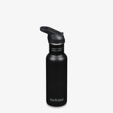 Klean Kanteen Classic drikkeflaske 532ml Black i rustfritt stål, sett fra siden med åpen tut
