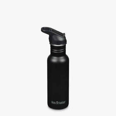 Klean Kanteen Classic drikkeflaske 532ml Black i rustfritt stål, sett fra siden med åpen tut