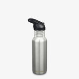 Klean Kanteen Classic Drikkeflaske 532ml Brushed Stainless i rustfritt stål, sett forfra med sugerørhette