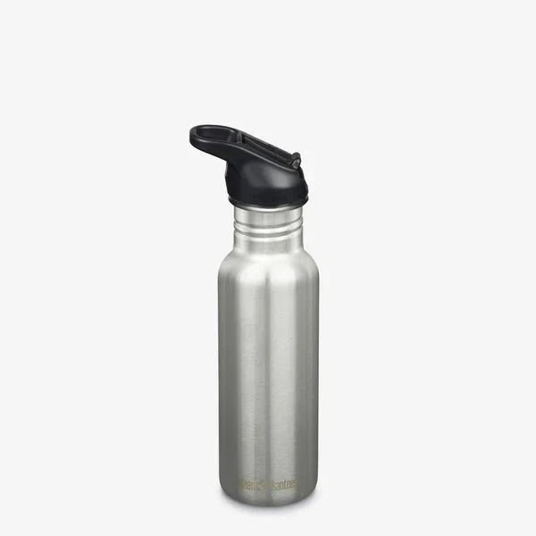 Klean Kanteen Classic Drikkeflaske 532ml Brushed Stainless i rustfritt stål, sett forfra med sugerørhette Suztain.no