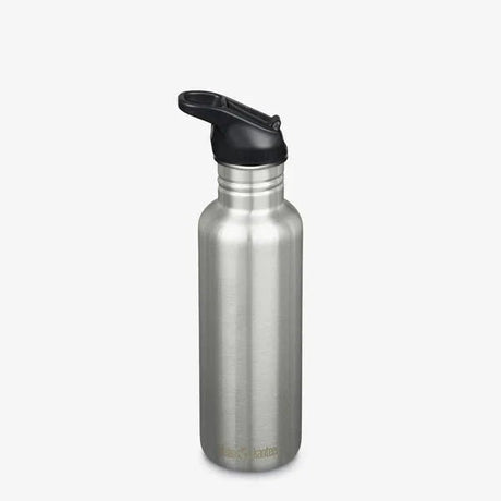 Klean Kanteen Classic drikkeflaske 800ml Brushed Stainless i rustfritt stål, med svart sportslokk