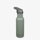 Klean Kanteen Classic drikkeflaske 800ml Sea Spray i rustfritt stål, sett fra siden med lokket åpent