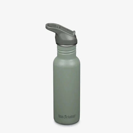 Klean Kanteen Classic drikkeflaske 800ml Sea Spray i rustfritt stål, sett fra siden med lokket åpent