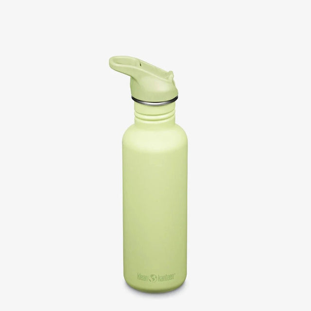 Klean Kanteen Classic 800 ml drikkeflaske i rustfritt stål med drikketut og sugerør, farge Shadow Lime Suztain.no