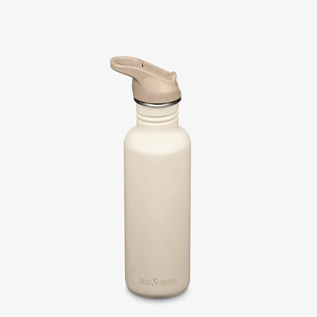 Klean Kanteen Classic 800 ml drikkeflaske i rustfritt stål med drikketut og sugerør, farge White Cap Gray Suztain.no