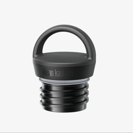 Klean Kanteen Classic Arch Loop Cap i svart polypropylen, sett forfra med hvit bakgrunn