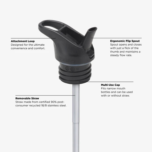 Klean Kanteen Classic Flip Seal Sport Cap med sugerør, svart i polypropylen og silikon, med detaljbeskrivelser