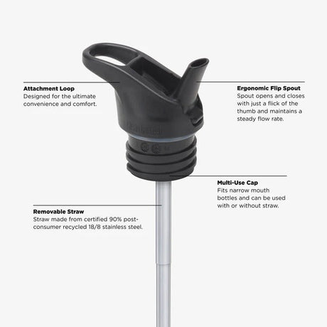 Klean Kanteen Classic Flip Seal Sport Cap med sugerør, svart i polypropylen og silikon, med detaljbeskrivelser