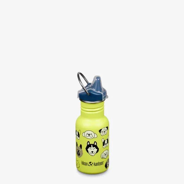 Klean Kanteen Drikkeflaske Barn 355ml Classic Sippy Cap Dogs i rustfritt stål, sett fra siden