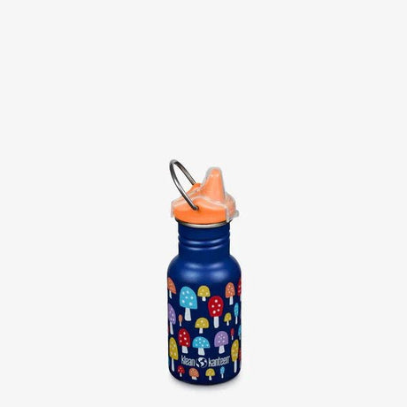 Klean Kanteen Drikkeflaske Barn 355ml Classic Mushrooms i rustfritt stål, sett forfra med sippy cap
