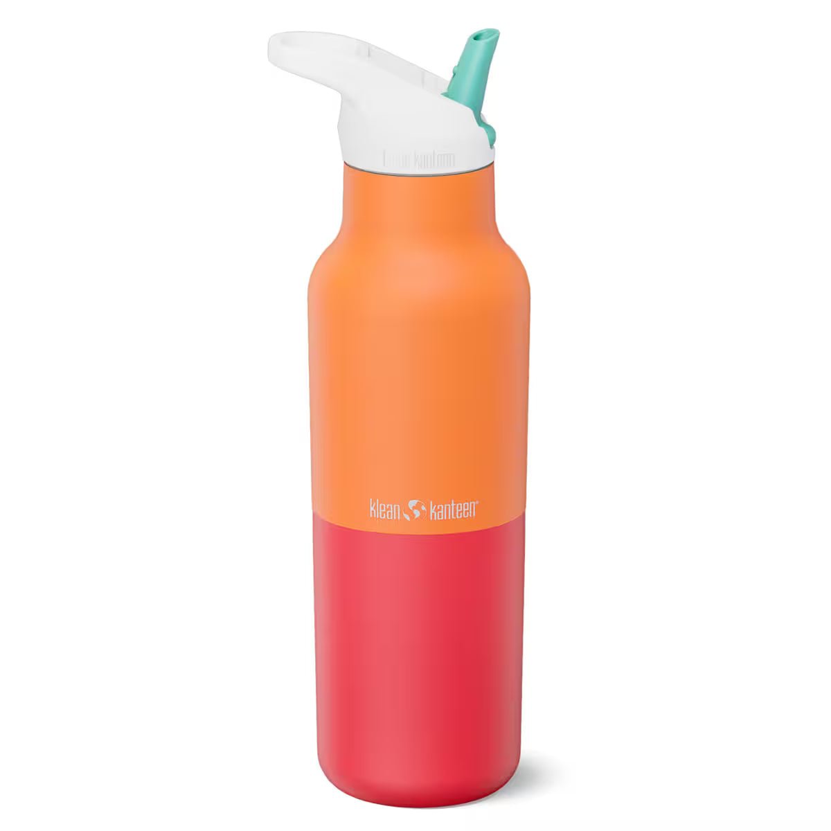 Klean Kanteen isolert drikkeflaske 473 ml Marigold Kaleidoscope i rustfritt stål, sett fra siden med logo