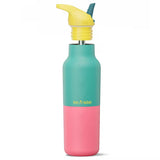 Klean Kanteen drikkeflaske 473 ml i turkis og rosa med gul kork i rustfritt stål